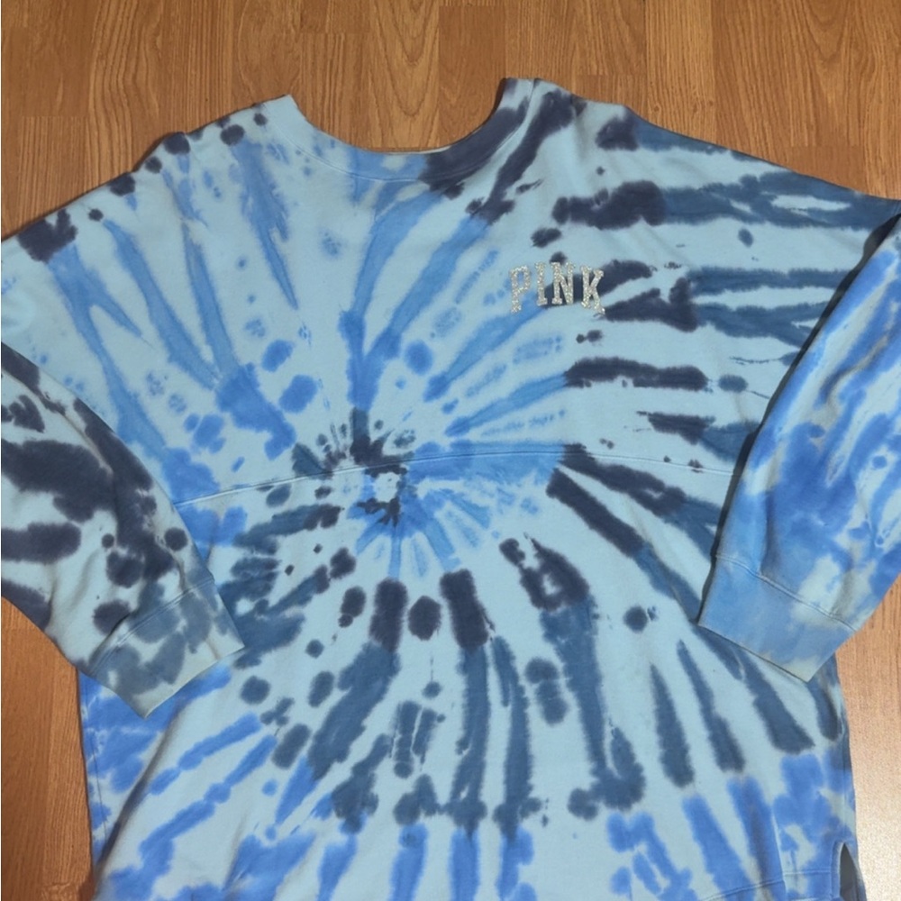 PINK Victoria's Secret Blue and White Tie-Dye Glitter Sweater